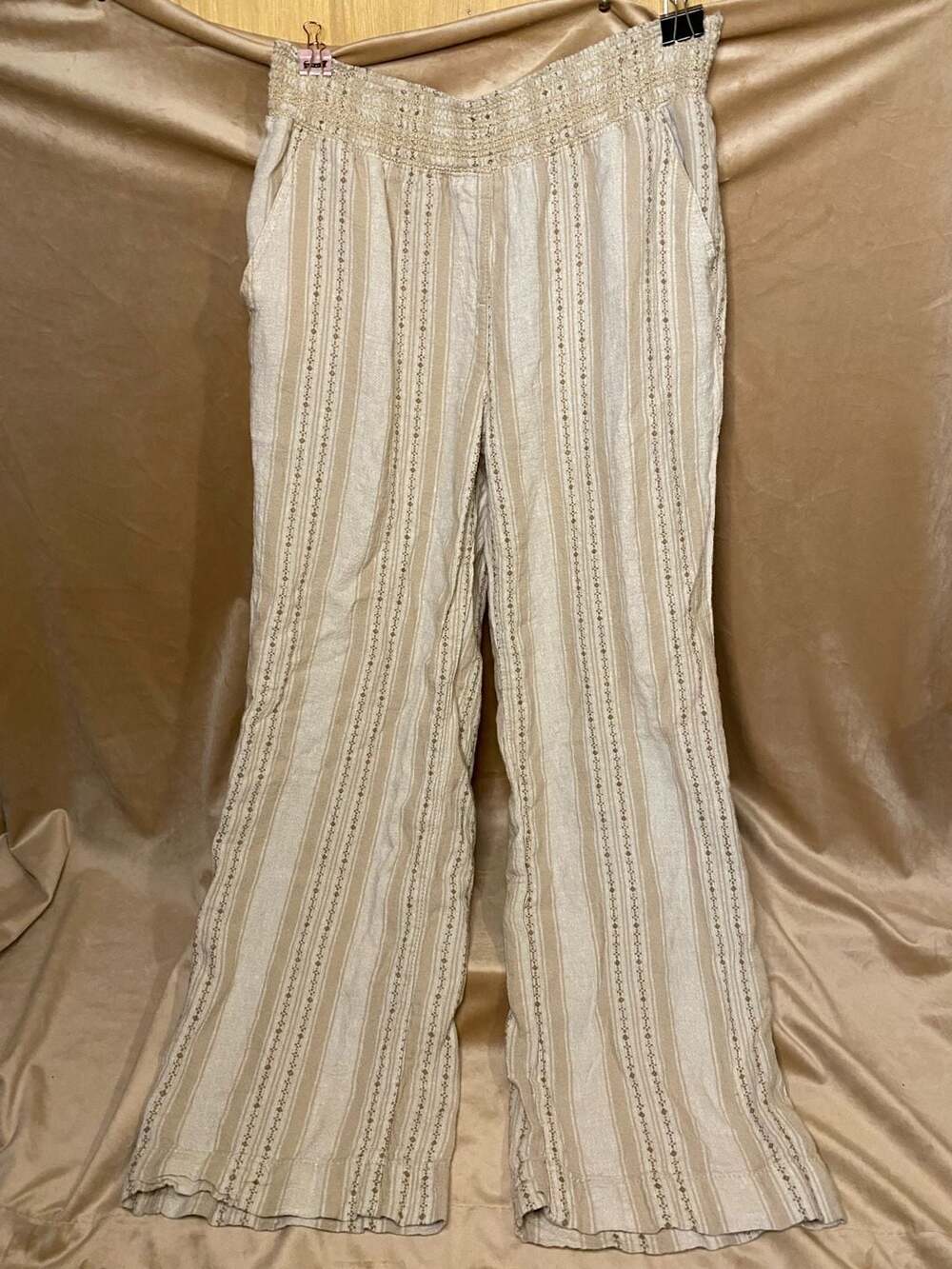 Briggs Women's Tan Striped Linen Blend Pull-On Pants